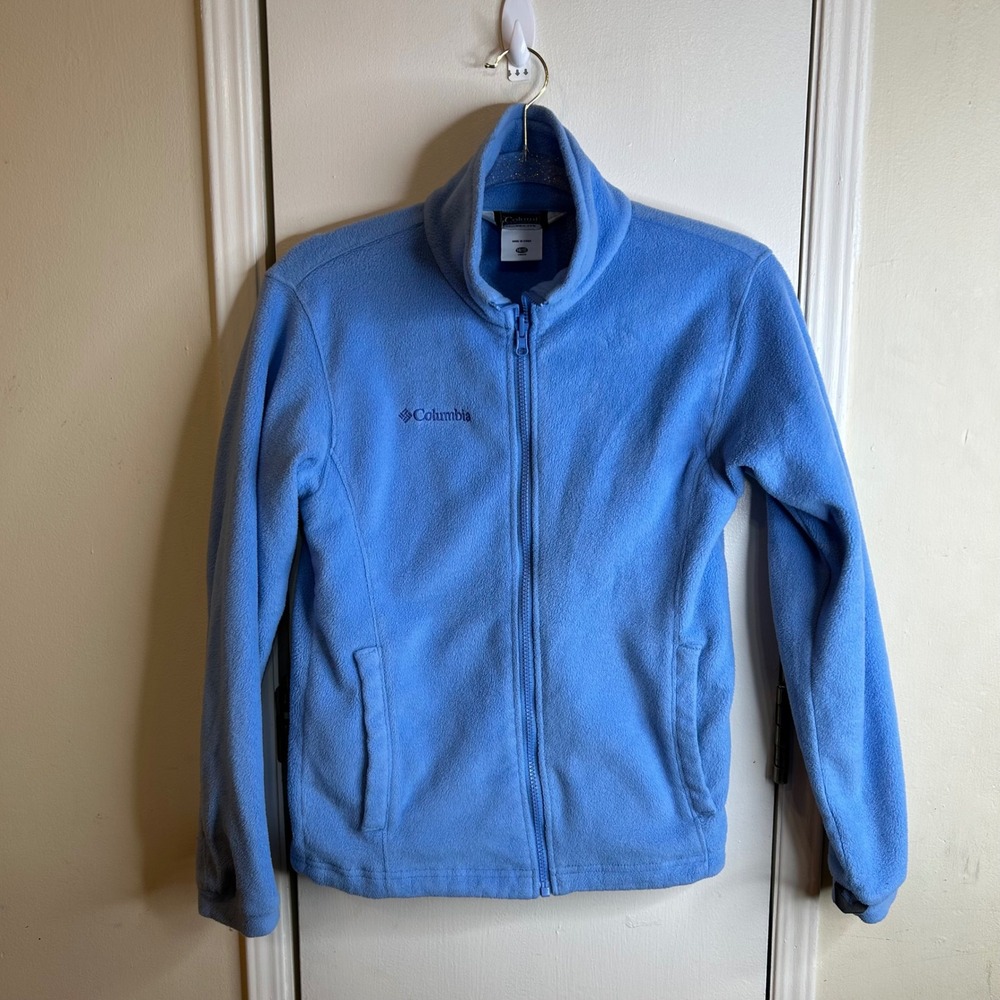 Columbia Youth 14/16 Blue Fleece Full Zip Jacket Sportswear Mock Neck Kids